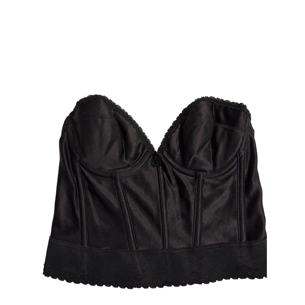 Delicates Retro Black Bustier Corset Top Strapless Boned Lace Trim 36B USA